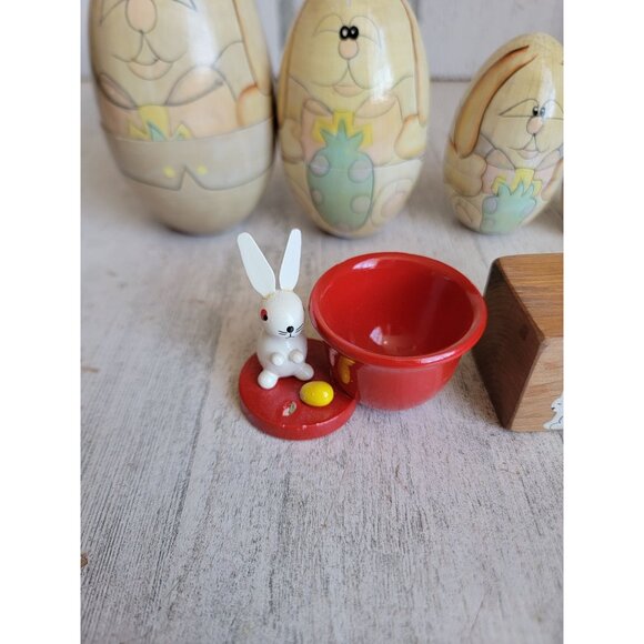 Easter bunny Russian stacking egg wooden vintage figure decor - Picture 2 of 14